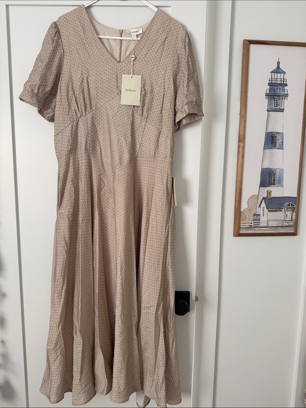 bohme Neutral Polka Dot Maxi Dress in Light Beige